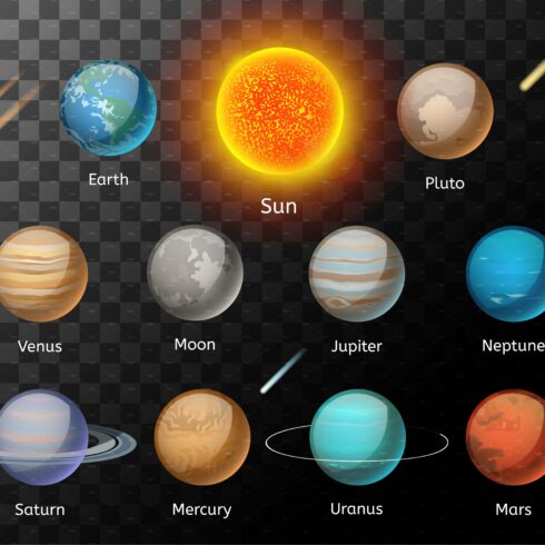 Planets colorful vector set cover image.