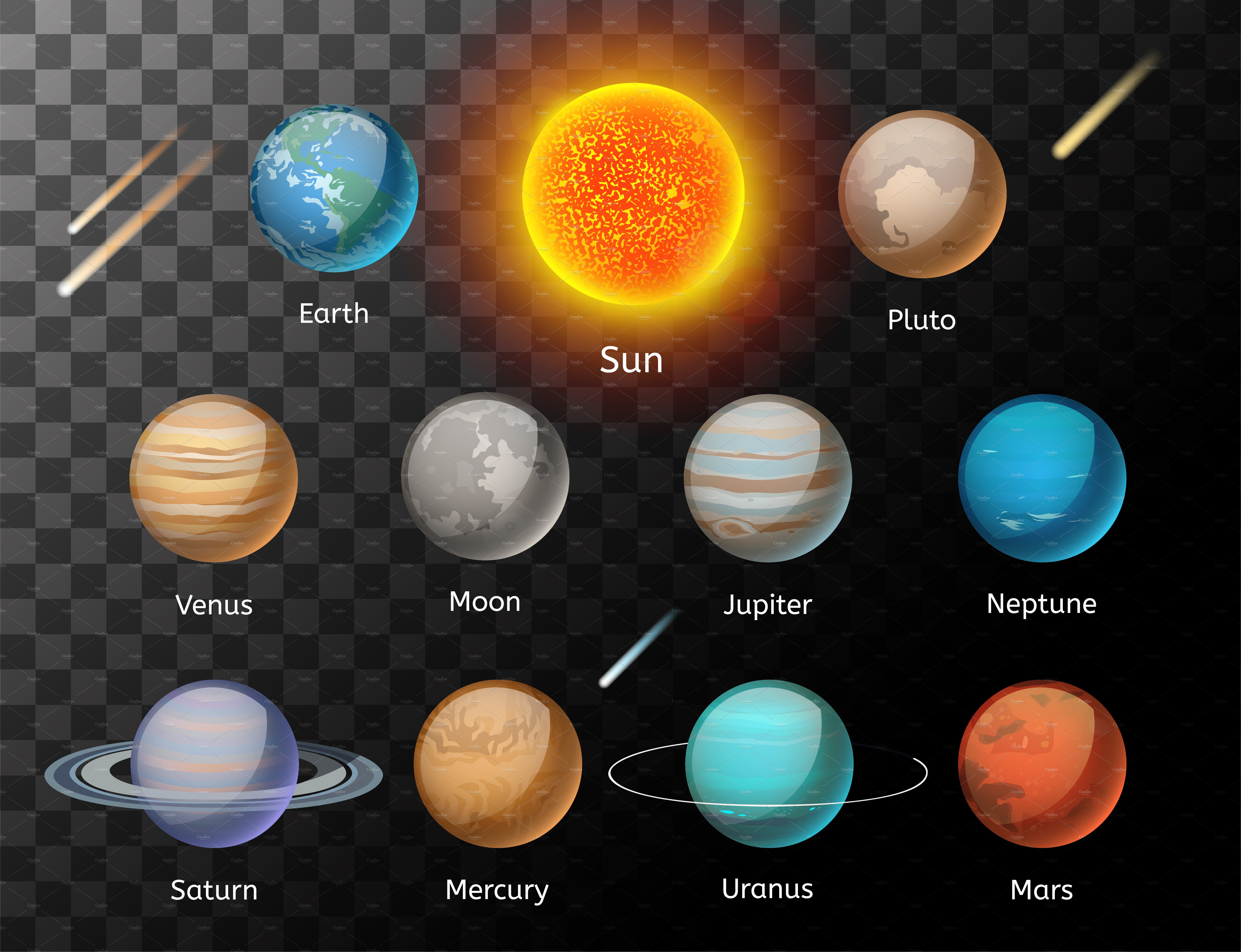 Planets colorful vector set cover image.
