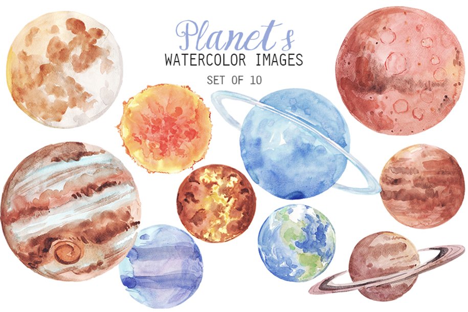 Watercolor Planets Clipart cover image.