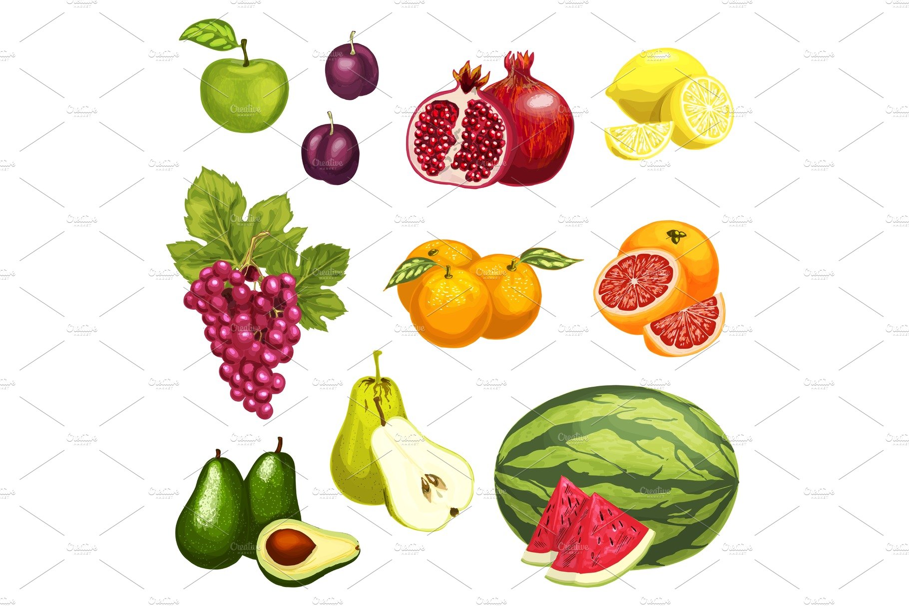 Vector flat icons of tropical exotic fruits cover image.