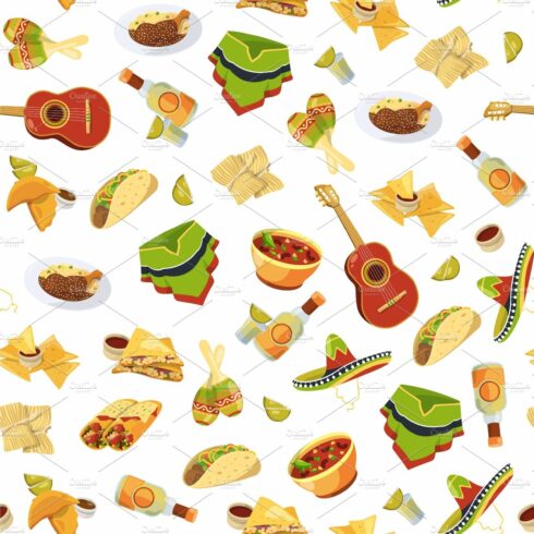 Vector cartoon mexican food pattern cover image.
