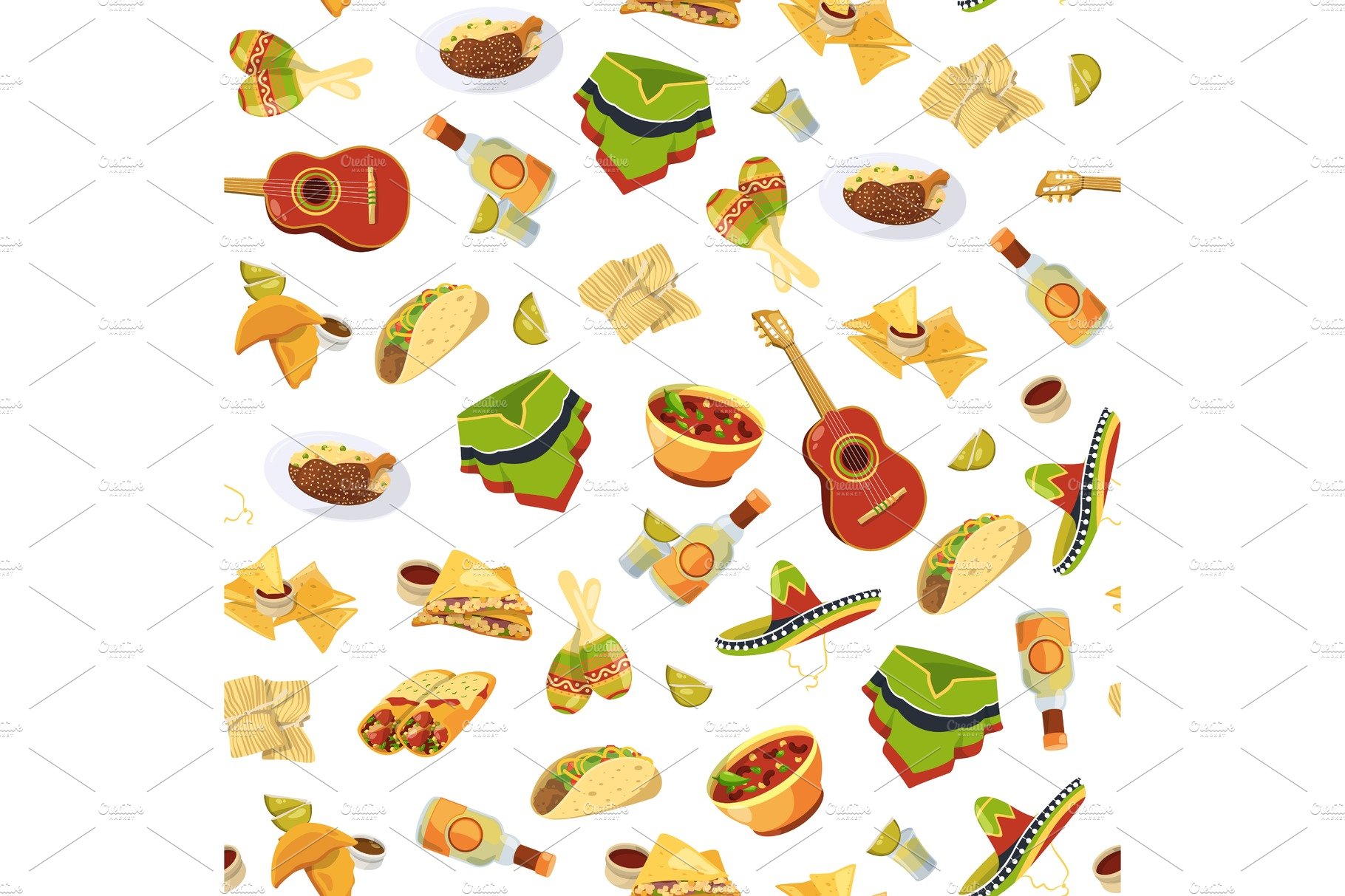 Vector cartoon mexican food pattern cover image.