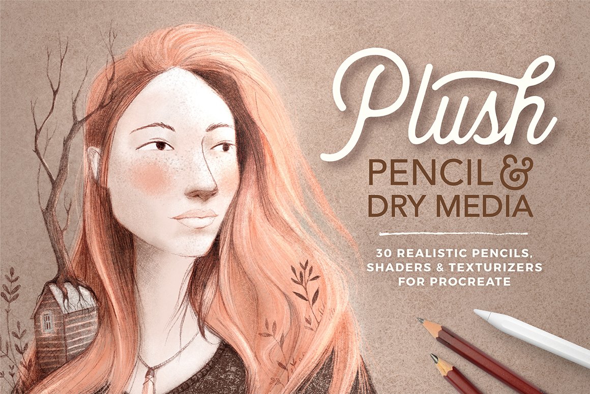 Pencil & Dry Media Procreate brushes cover image.