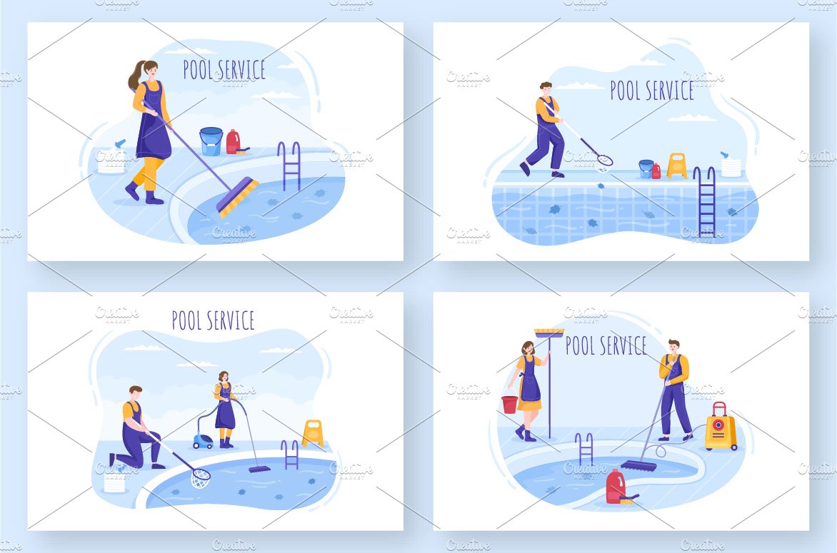 12 Pool Service Worker Illustration preview image.