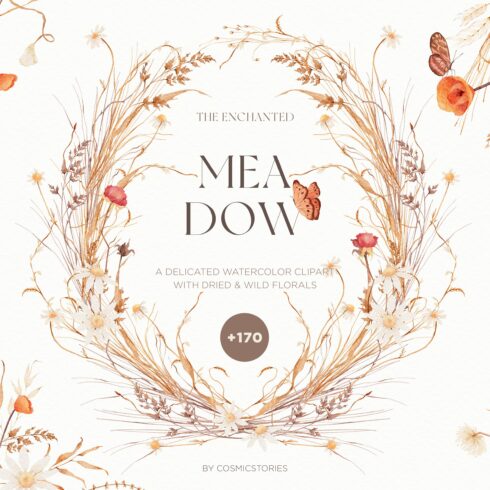 Delicate meadow watercolor Clipart cover image.