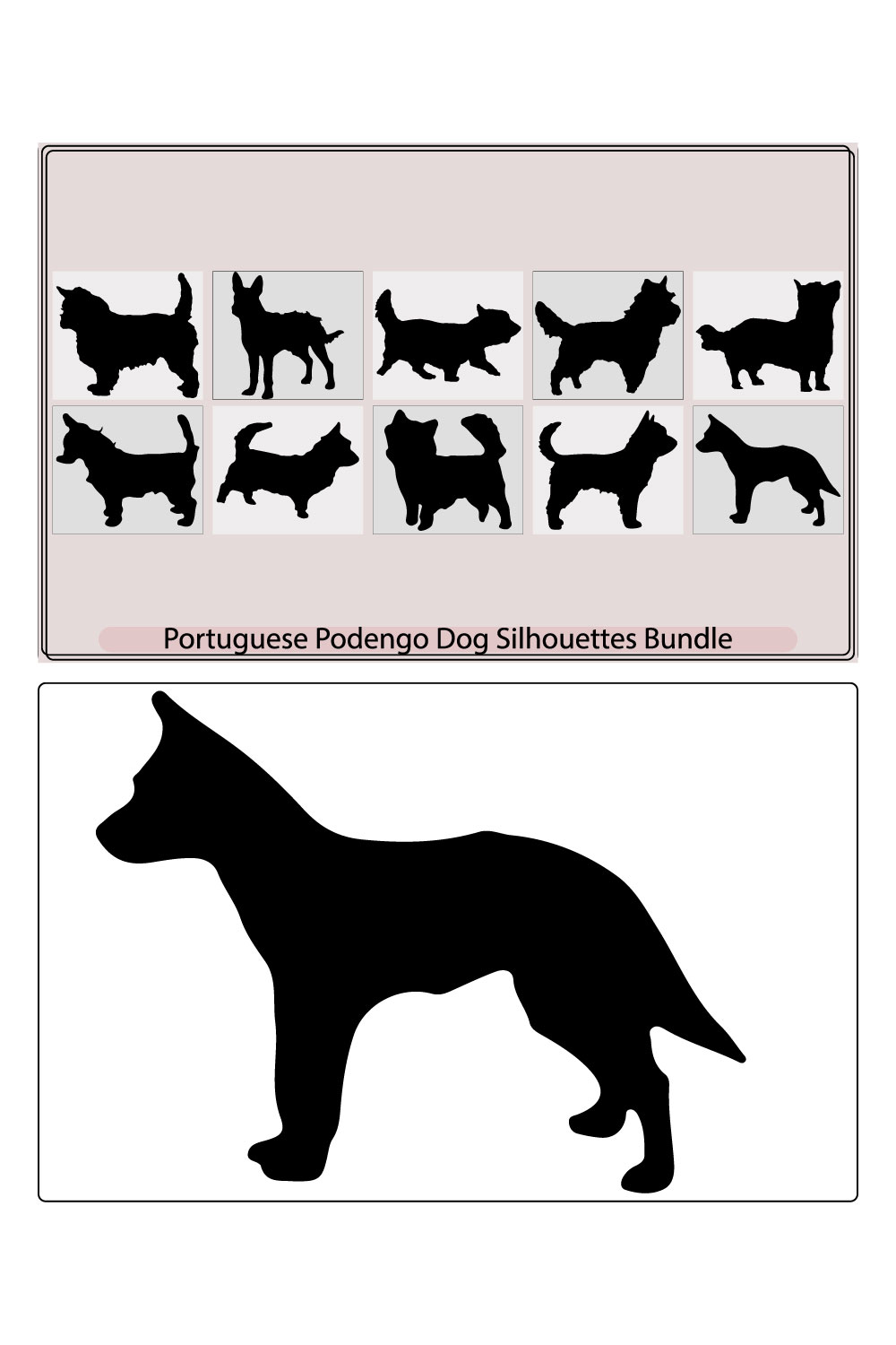 portuguese podengo pequeno Dog silhouette,Colorful decorative portrait of standing in profile Wire Coat Portuguese Podengo,Decorative portrait of standing in profile Wire Coat Portuguese Podengo pinterest preview image.