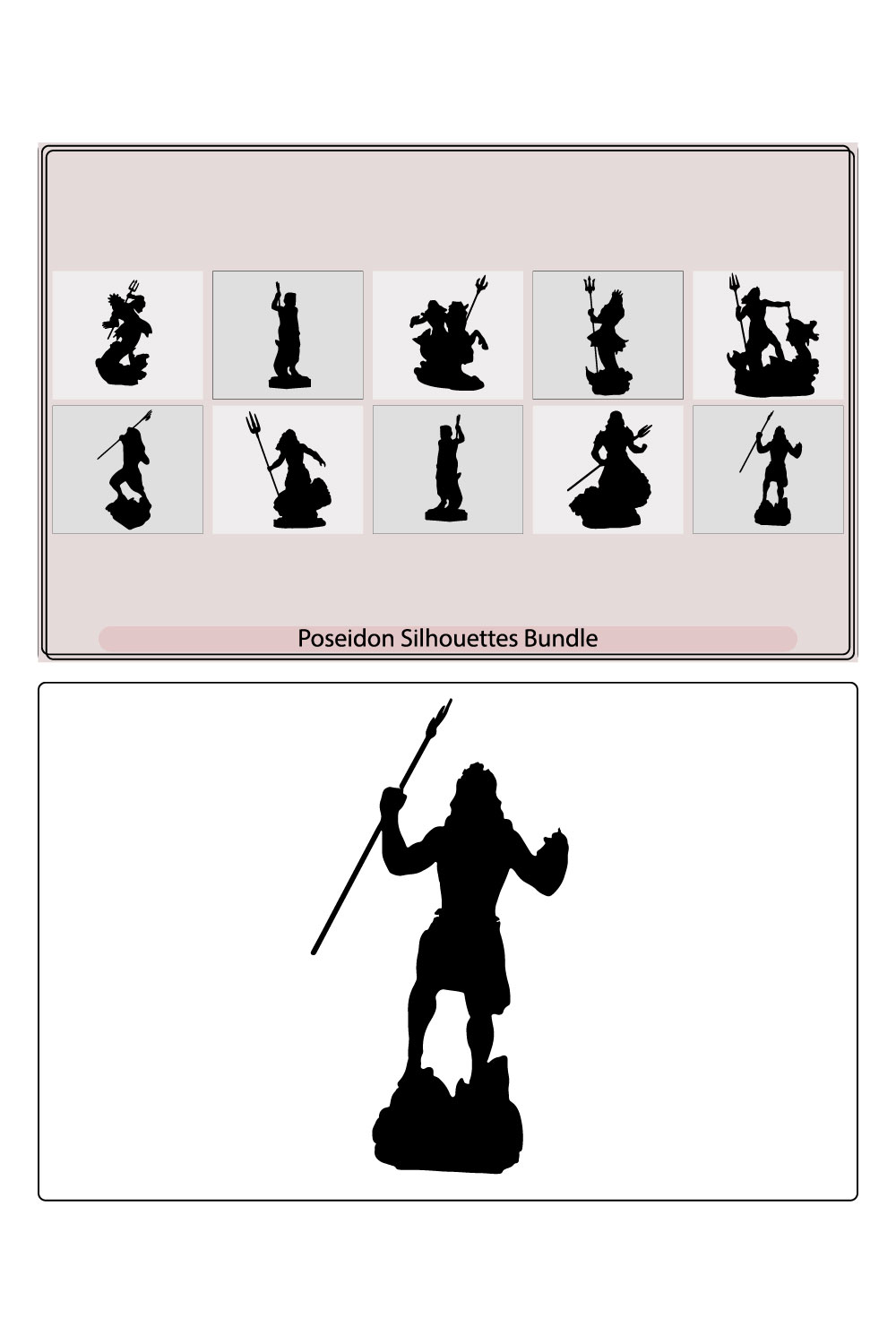 Poseidon god silhouette ancient mythology fantasy Vector illustration,poseidon vector illustration,Neptune,Neptune Silhouettes pinterest preview image.