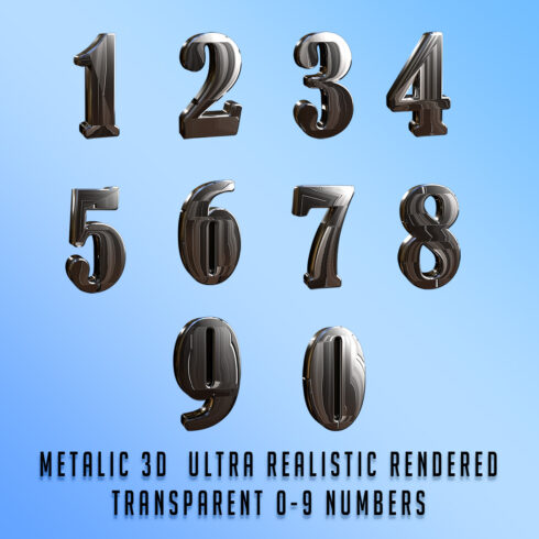 Ultra Realistic Metallic 3D Rendered Futuristic 0-9 Numbers In PNG with Transparent Background cover image.