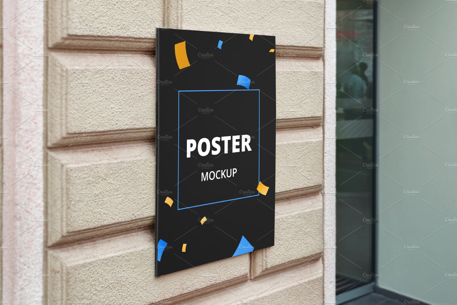 Poster mockup at office entrance – MasterBundles