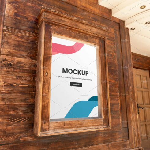 Cinema poster mockup in wooden frame cover image.