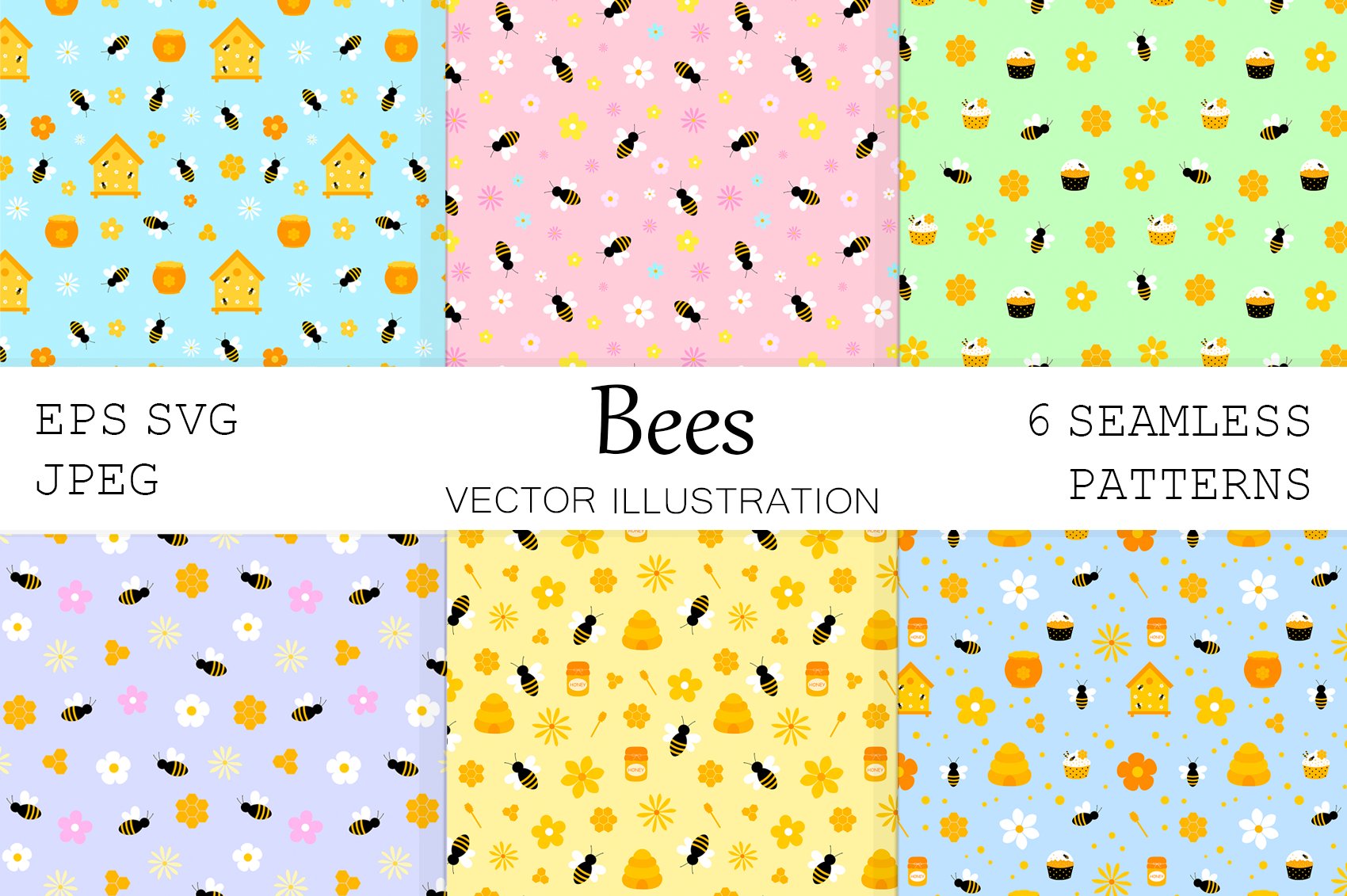 Bees pattern. Honey pattern. Bee SVG cover image.