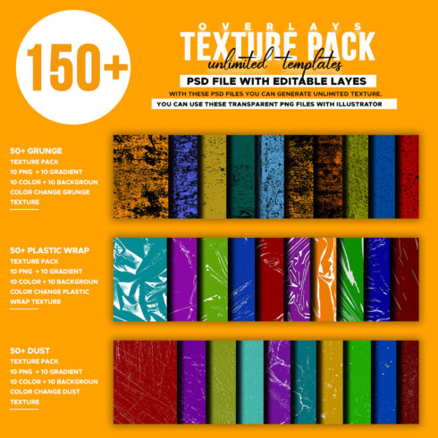 150+ Grunge, Plastic Wrap, Dust Textures Pack cover image.