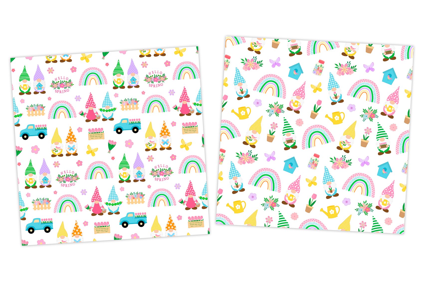 Spring Gnomes seamless patterns preview image.