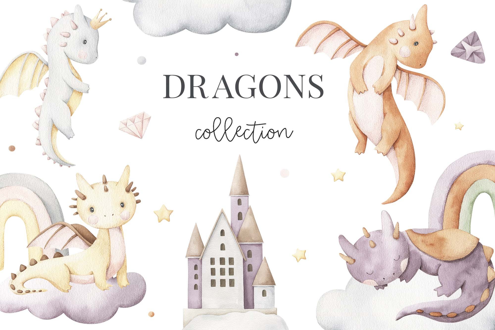 Dragons - watercolor set cover image.