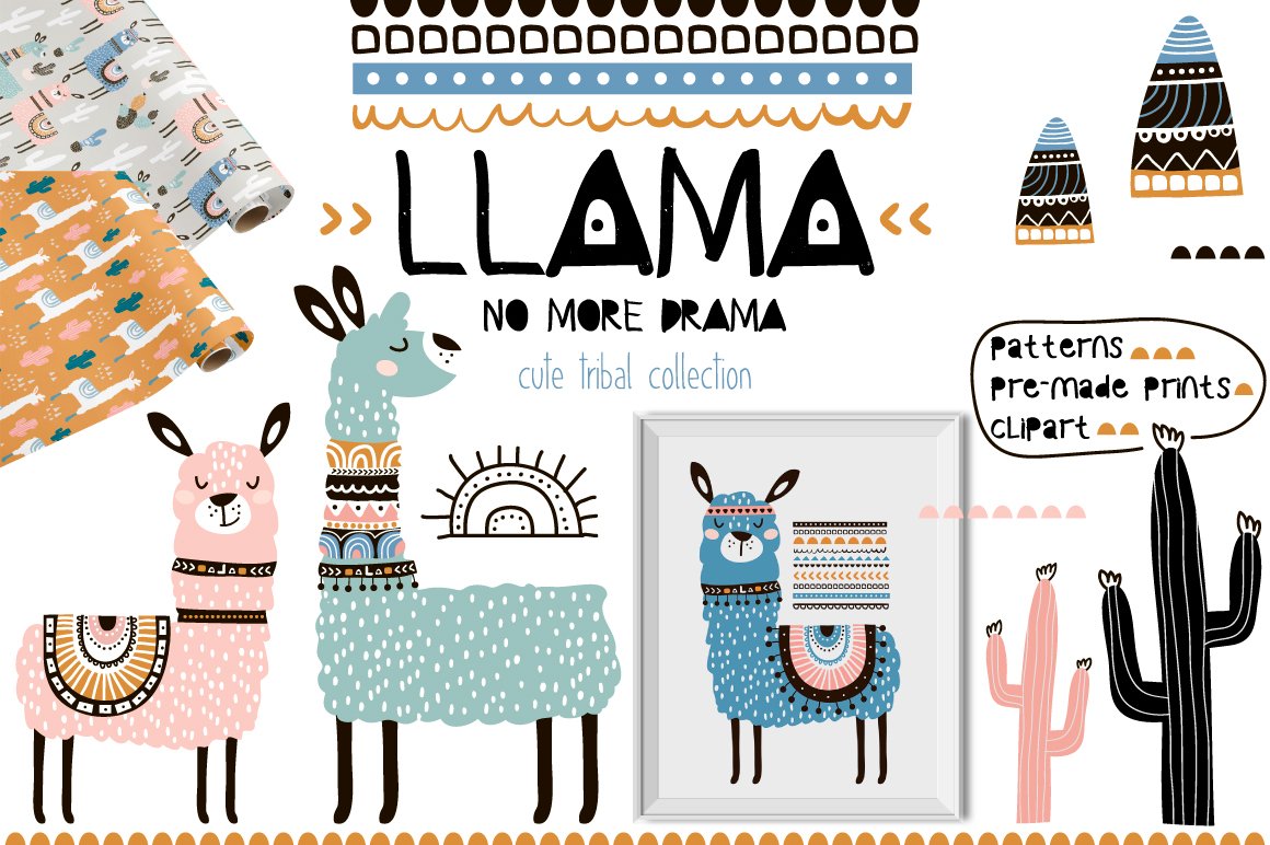 Llama cute tribal collection cover image.