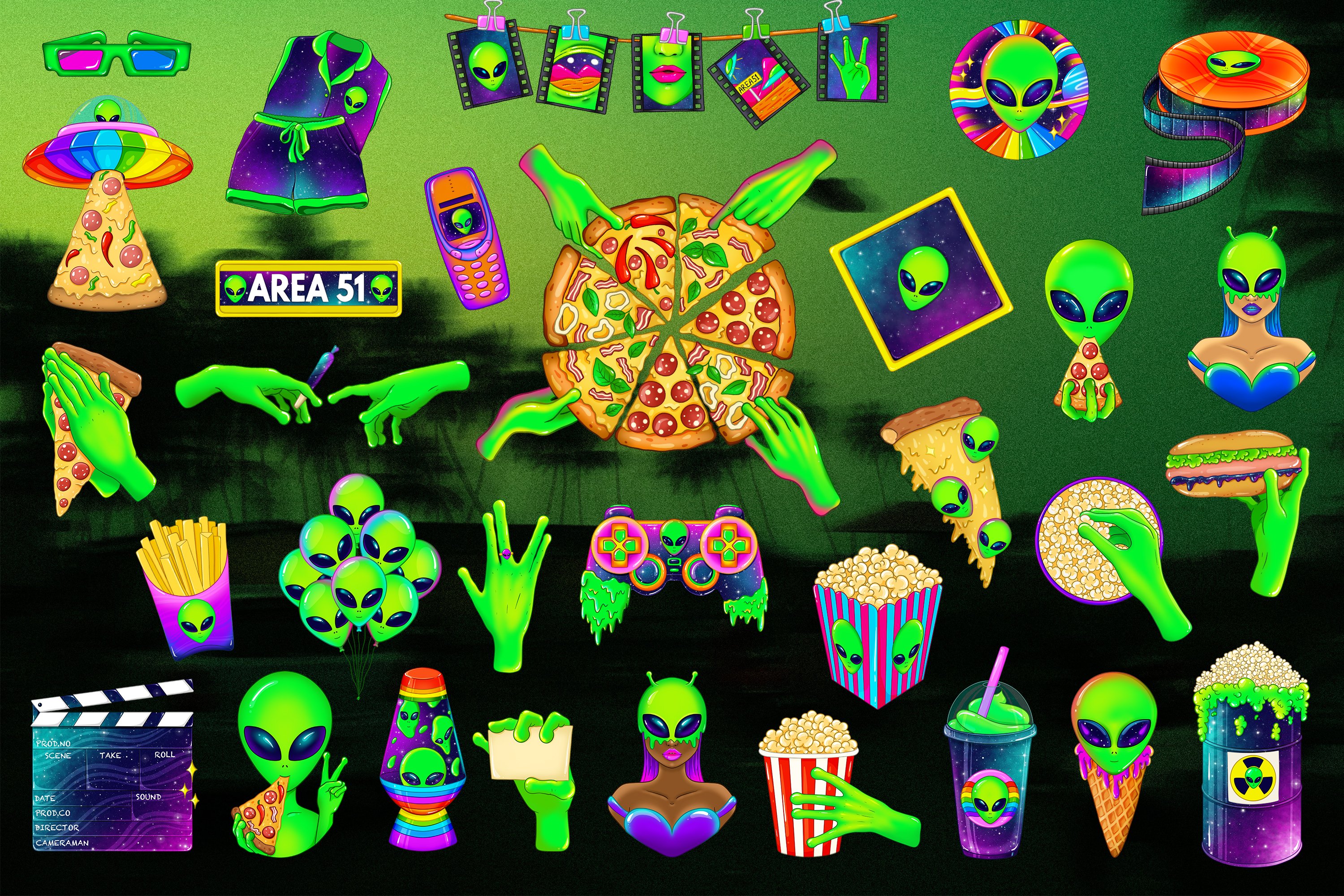 UFO Alien clipart collection preview image.