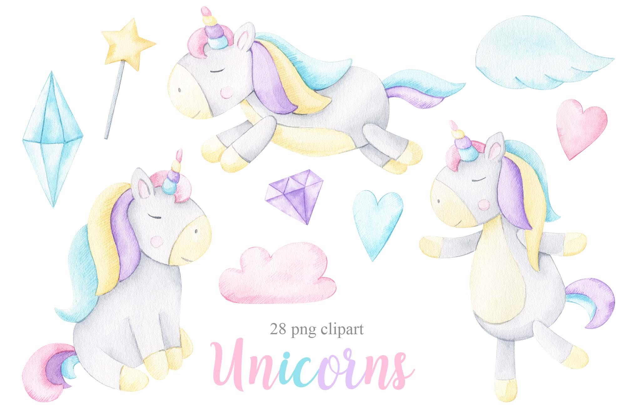 Unicorns - Watercolor Set preview image.