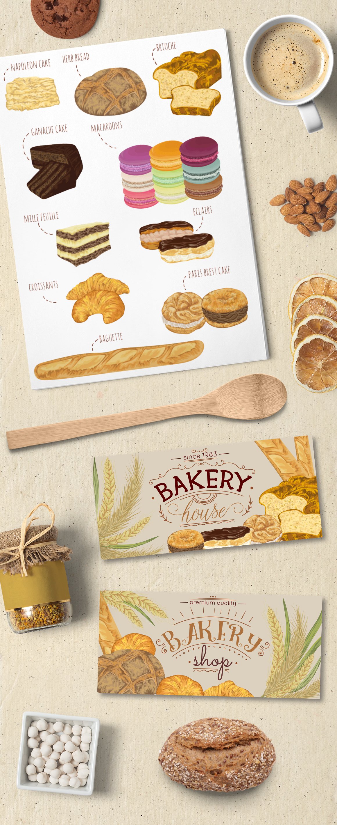 French pastries vector set preview image.