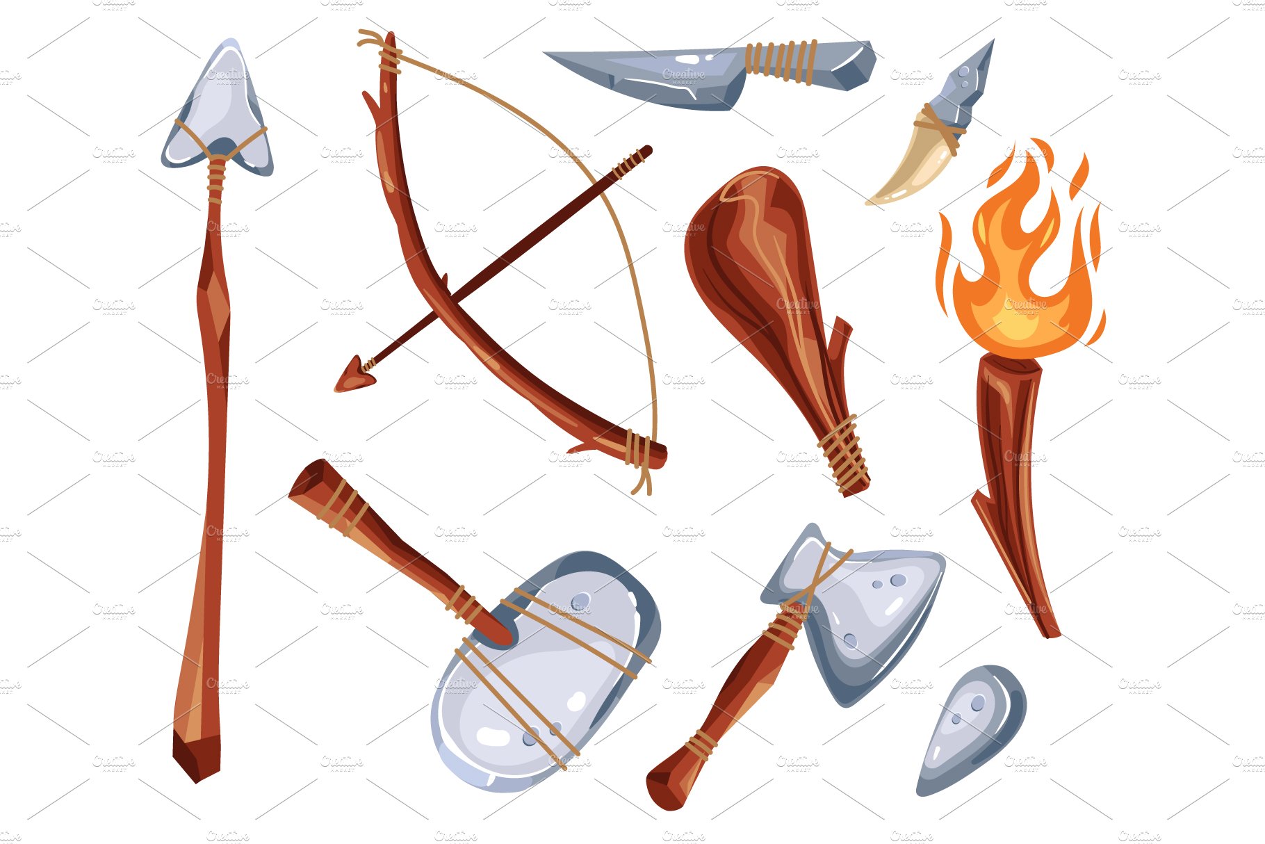 Prehistoric archaeology weapons set cover image.
