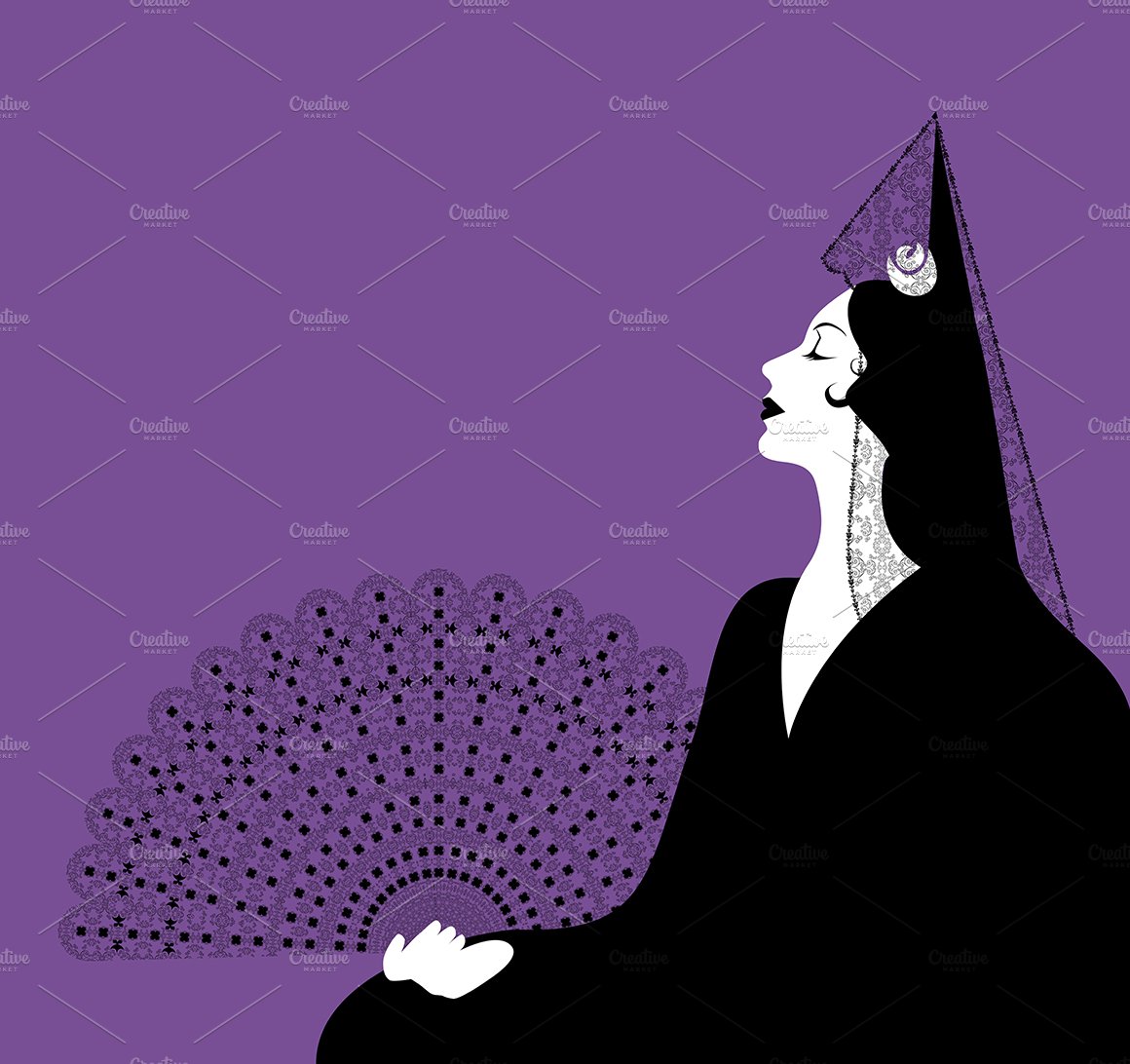 Spanish woman with lace mantilla cover image.