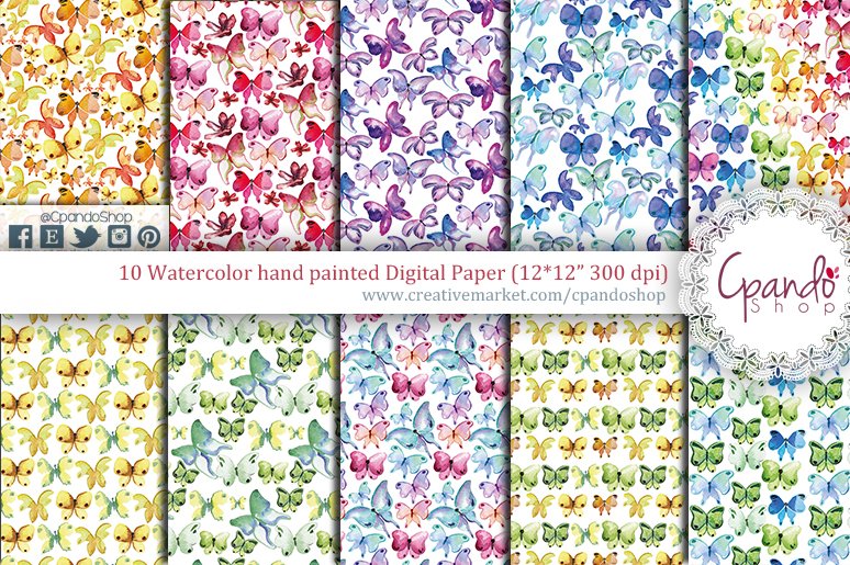 Butterfly watercolor digital paper cover image.