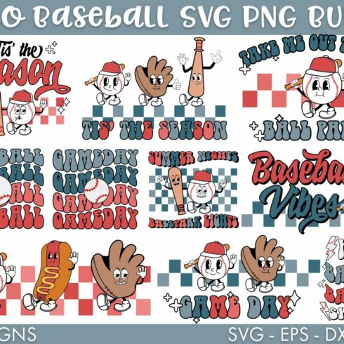 Retro Baseball SVG PNG Bundle cover image.