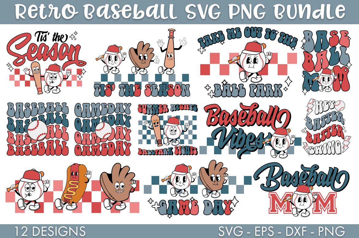 Retro Baseball SVG PNG Bundle preview image.
