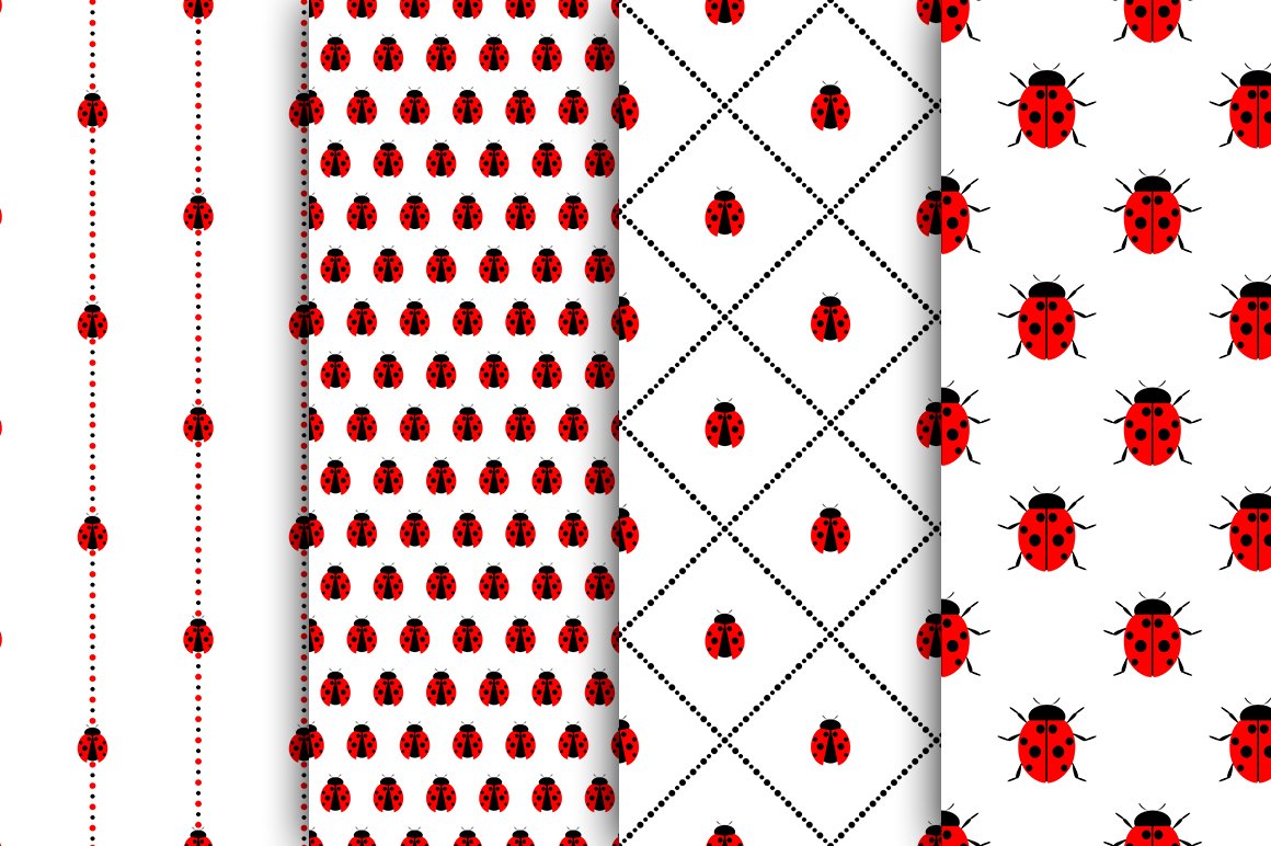 Seamless patterns with ladybugs cover image.