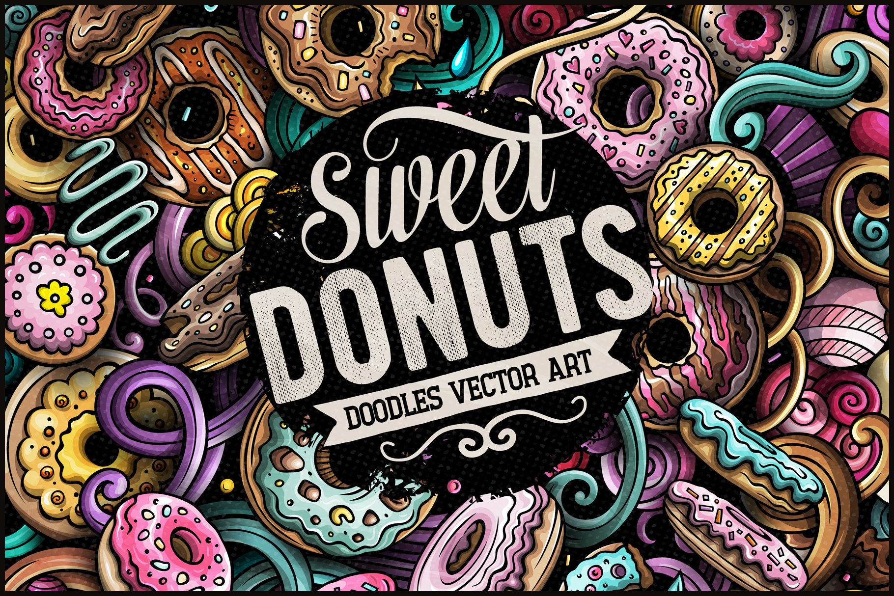 Donuts Vector Doodle Illustration cover image.