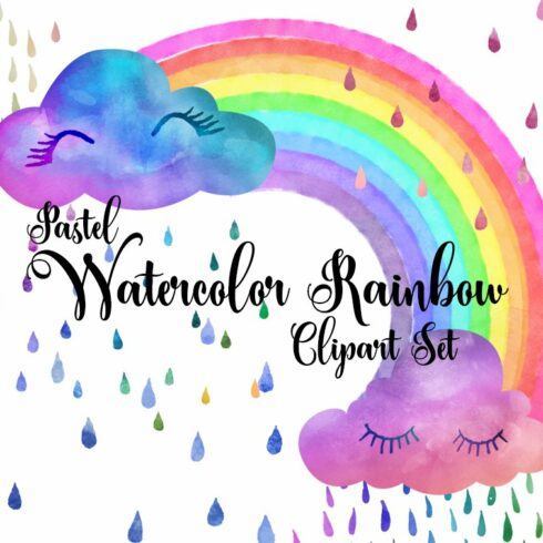Pastel Watercolor Rainbows Clipart cover image.