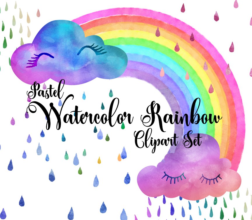 Pastel Watercolor Rainbows Clipart cover image.