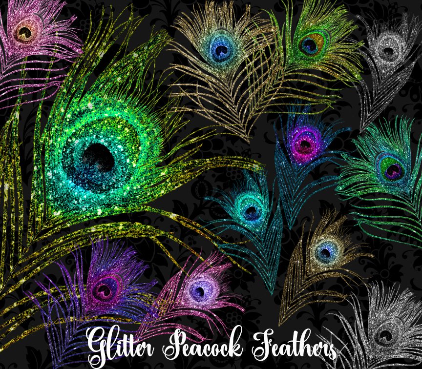 Glitter Peacock Feather Clipart cover image.