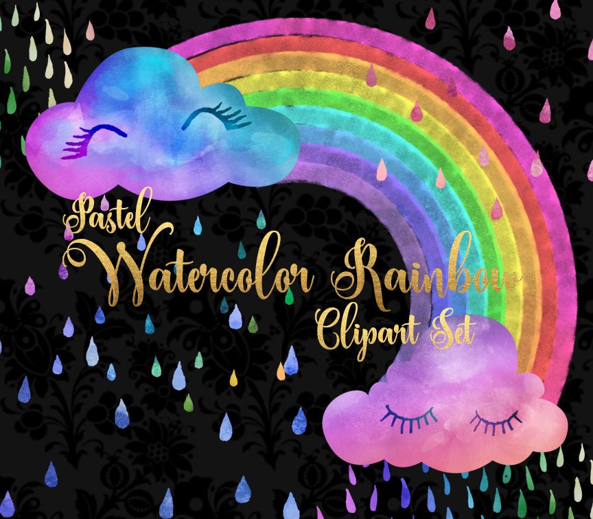 Pastel Watercolor Rainbows Clipart preview image.