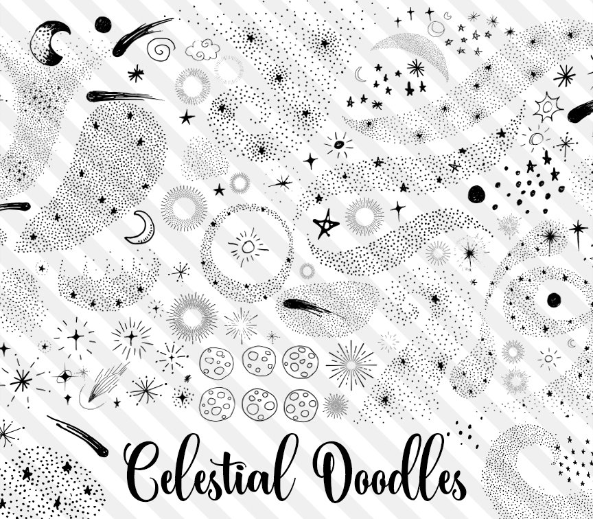 Celestial Doodles Clip Art preview image.