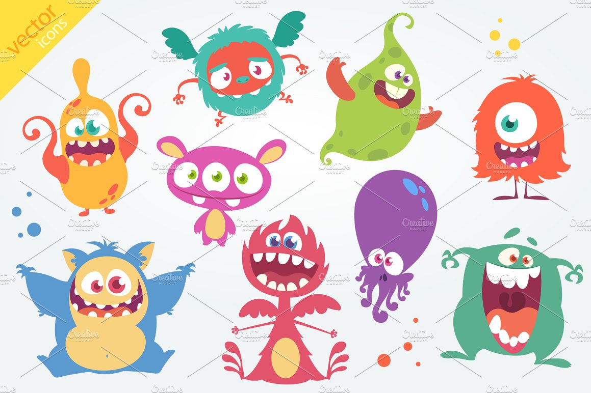 Cartoon monster characters (vector) cover image.