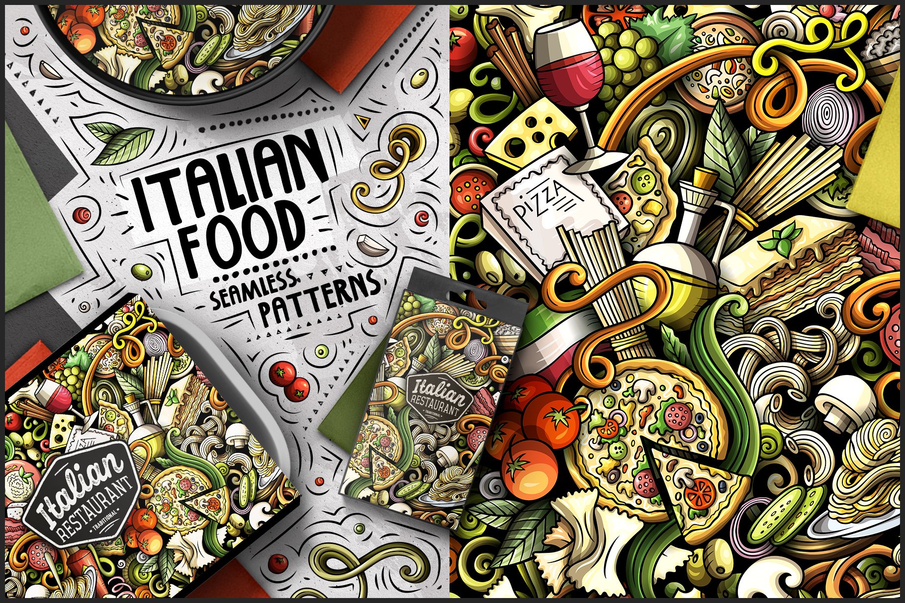 7 Italian Food Seamless Patterns preview image.