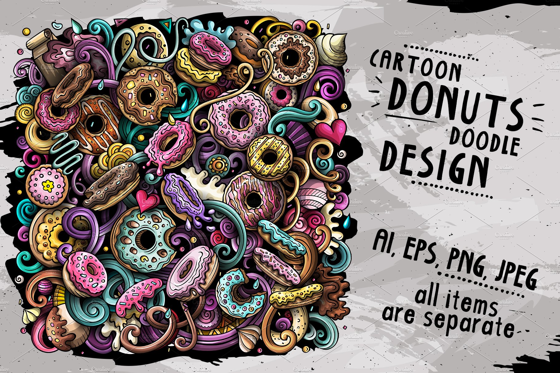 Donuts Vector Doodle Illustration preview image.