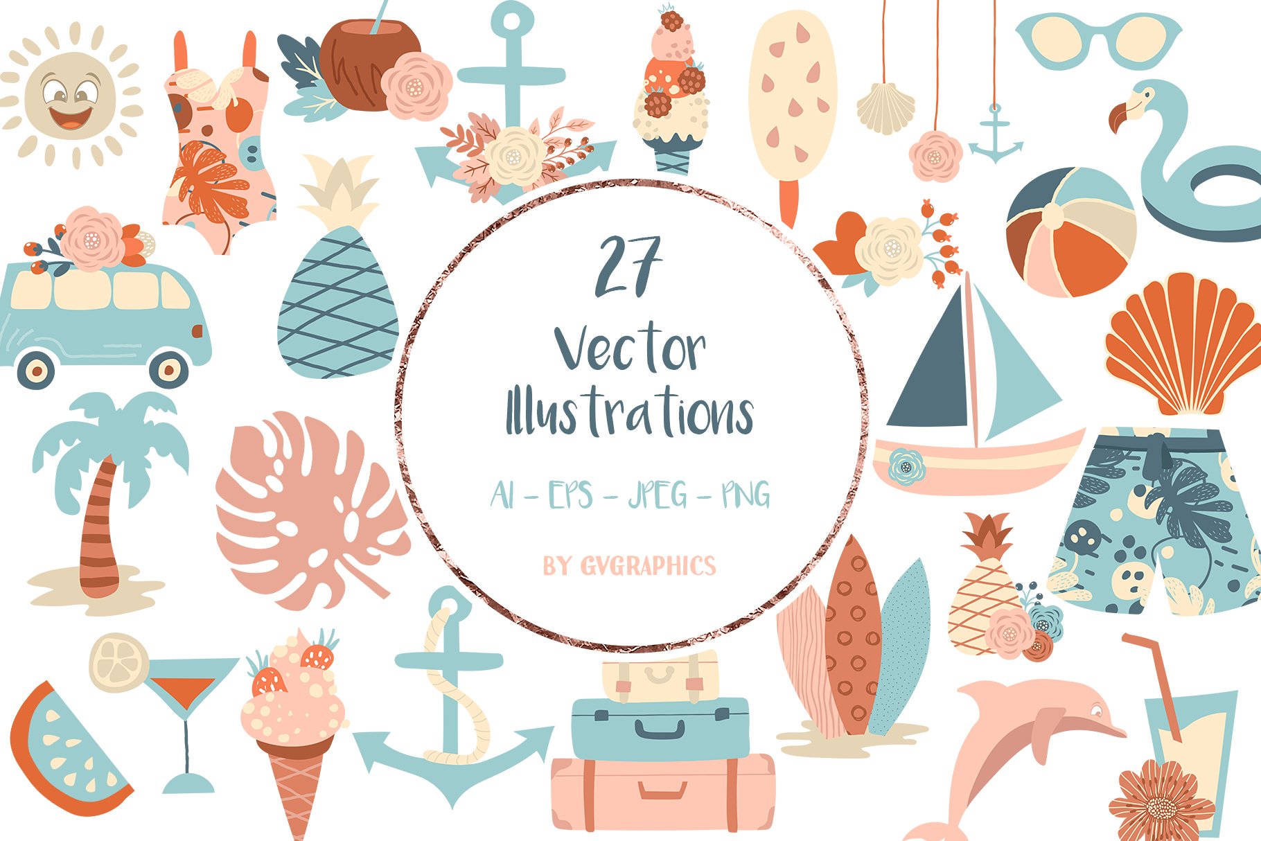 Vacation Beach Objects Illustrations cover image.