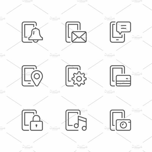 Set icons of mobile phone functions cover image.