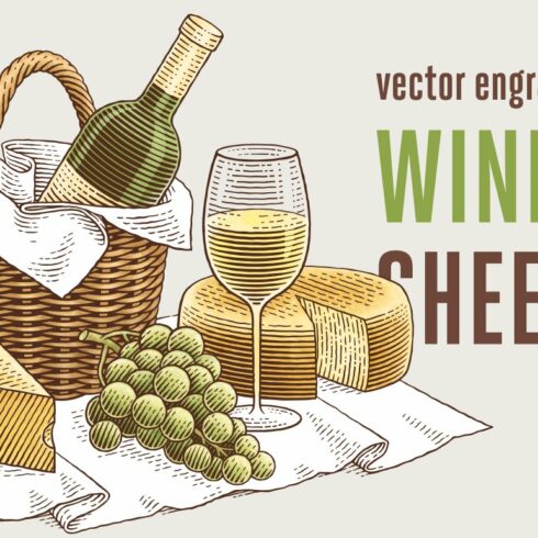 Wine, cheese and grapes. cover image.