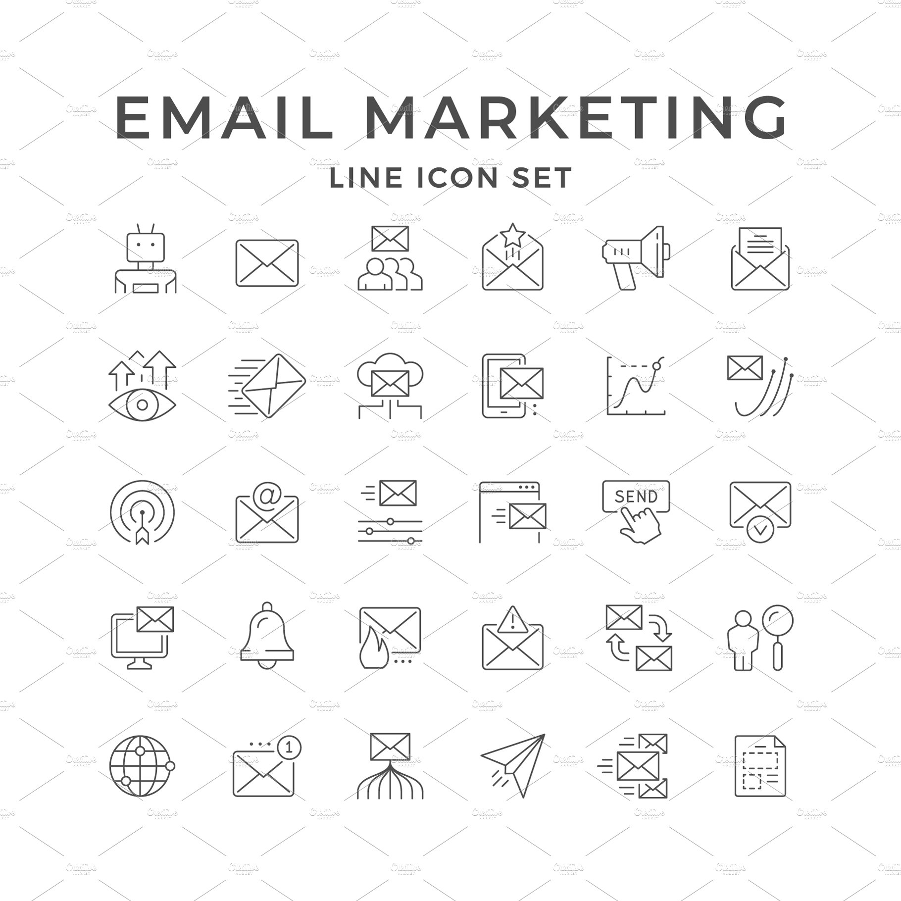 Set Line Icons of Email Marketing cover image.