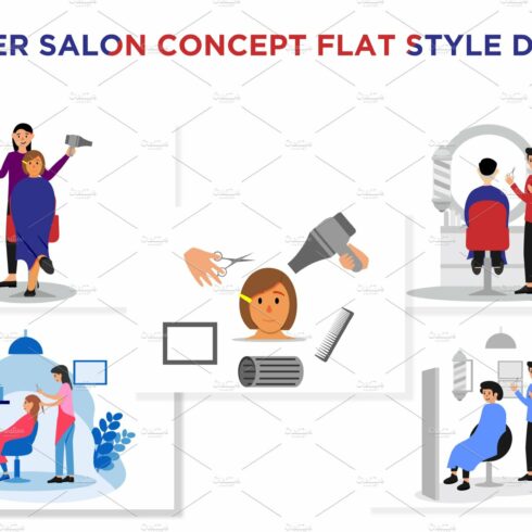 Barber Salon Concept Flat Designs cover image.