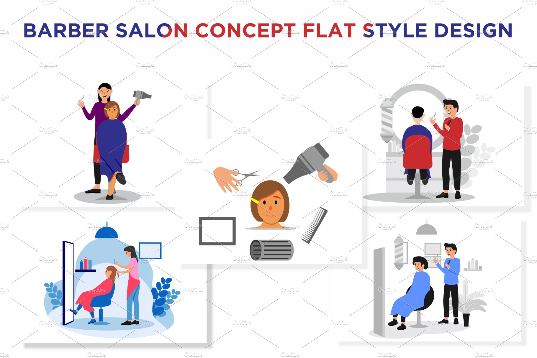Barber Salon Concept Flat Designs cover image.