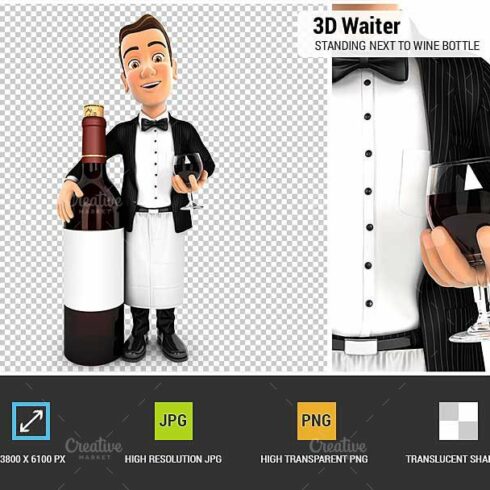 3D Waiter Red Wine Bottle cover image.