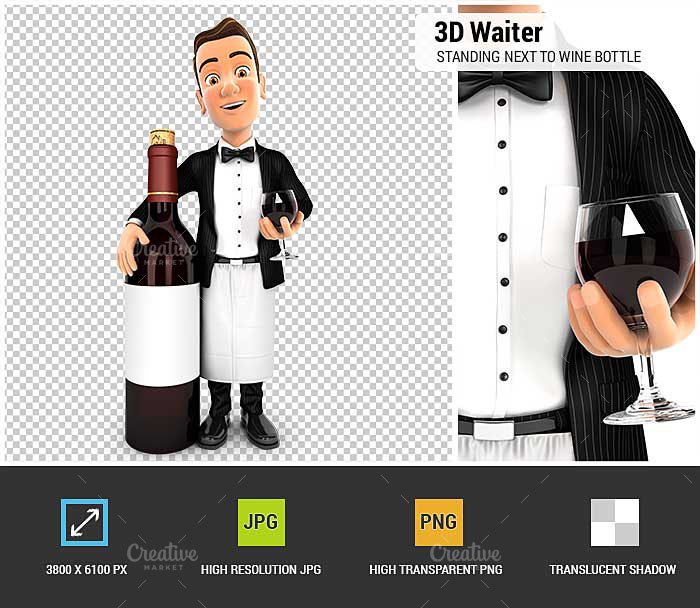 3D Waiter Red Wine Bottle cover image.