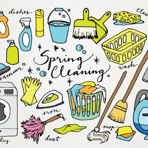 Spring Cleaning Hand Drawn Clipart cover image.