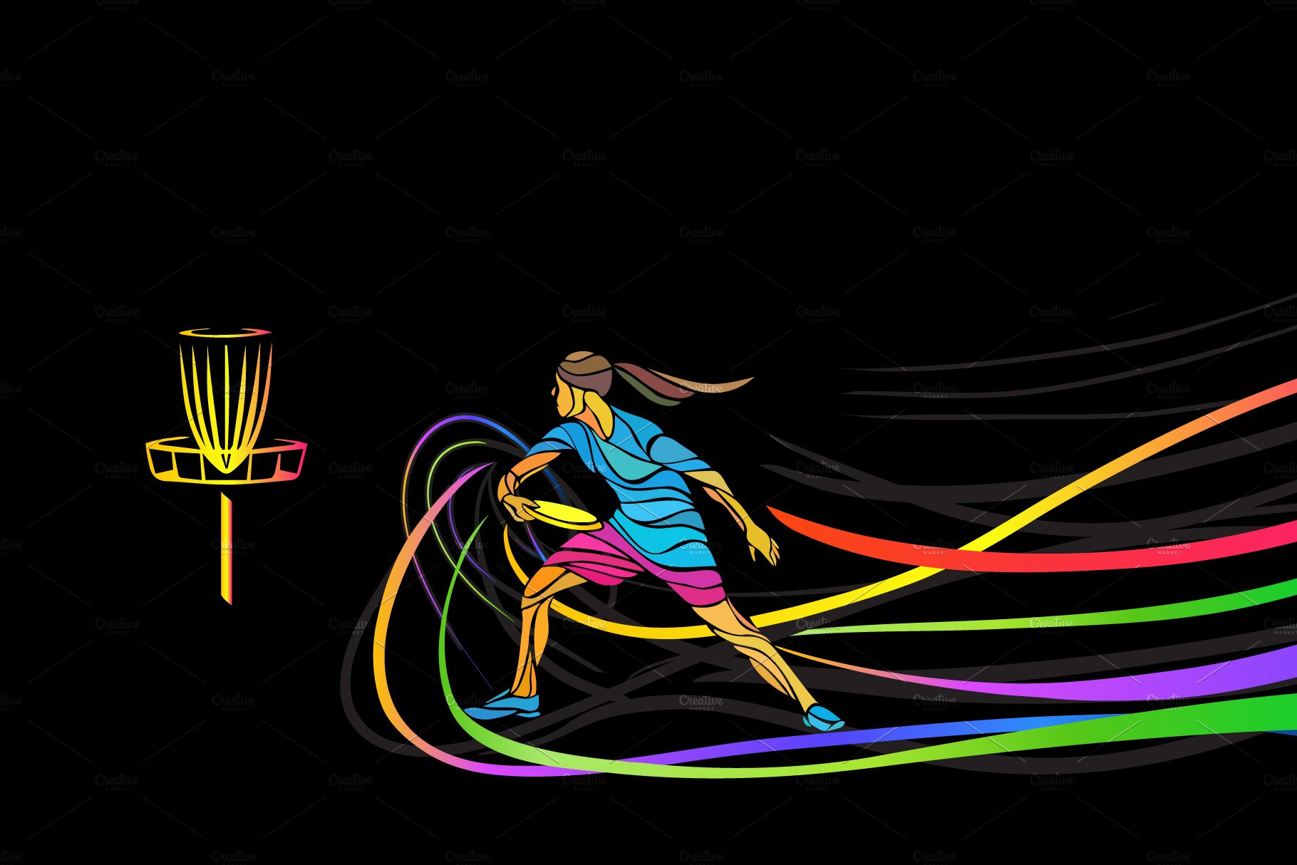 Disc Golf Woman Illustration vector cover image.