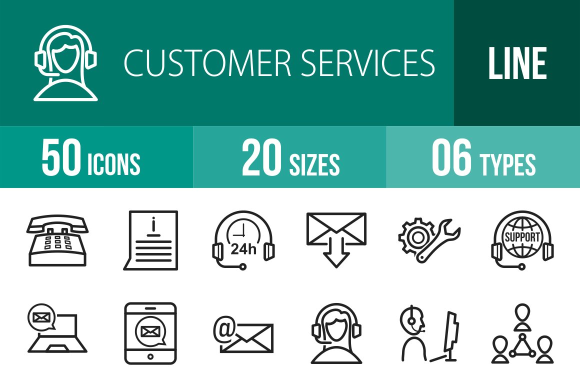 50 Customer Services Line Icons cover image.