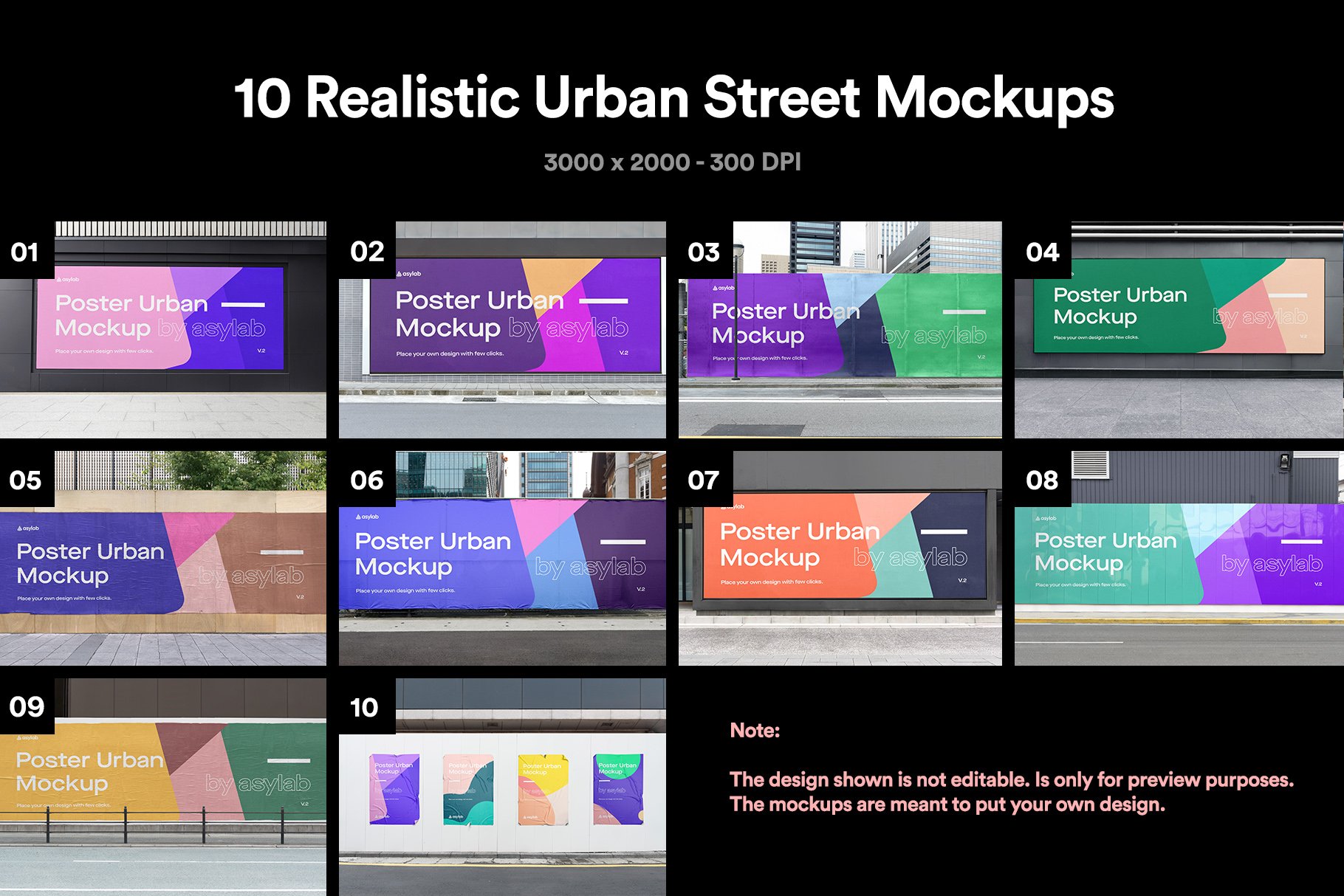 10 Urban Poster Street Mockups - PSD preview image.