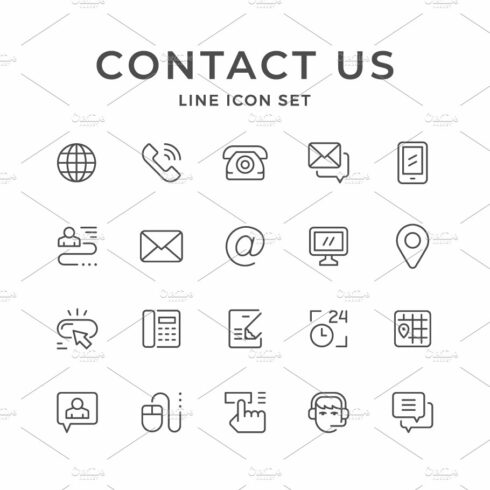 Set line icons of contact us cover image.